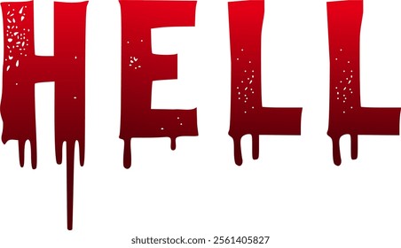 Hell text bloody dripping uppercase letters vector illustration, cartoon grunge style, red bloody color letters