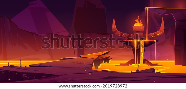 Hell
underground world, infernal hot cave,
volcano