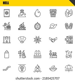 hell vector line icons set. seeds, worm and bonfire Icons. Thin line design. Modern outline graphic elements, simple stroke symbols stock illustration