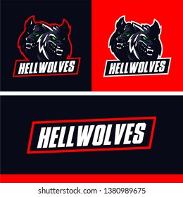 Hell wolves mascot logo gaming vector template