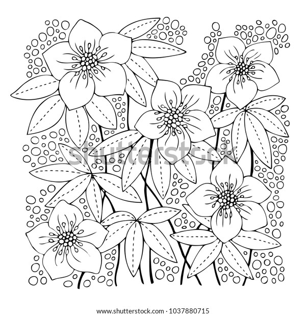 Hellebore Cherry Blossom Hand Drawn Picture Stock Vector Royalty Free 1037880715