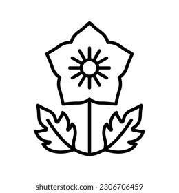 Hellebore flower, editable icon. Blooming flower head of lenten rose and leaves. Minimalistic botanical illustration for a label, flower shop, design website. Flat icon, thin stroke