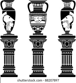 hellenic jugs with columns. second variant. stencil. vector illustration