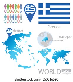 Hellenic Republic. Greece. flag. World Map. vector Illustration.