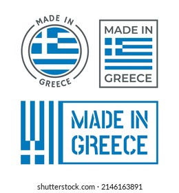 Hellenic Republic made icon set, made in Greece product labels