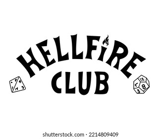 Diseño de tipografía en blanco y negro del club de ficción Hellfire, ilustración-vector. 