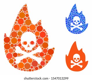 Hellfire mosaic of circle elements in various sizes and color tinges, based on hellfire icon. Vector circle elements are organized into blue illustration.