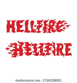 Hellfire text for motorcycle tank stickers, helmets, and t-shirts. There are left and right sides. The text is in the shape of flames on a white background. Vector