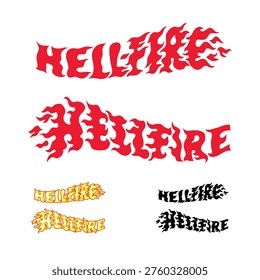 Hellfire text for motorcycle tank stickers, helmets, and t-shirts. There are left and right sides. The text is in the shape of flames on a white background. Vector