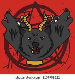 Hellhound head grunge cartoon vector illustration
