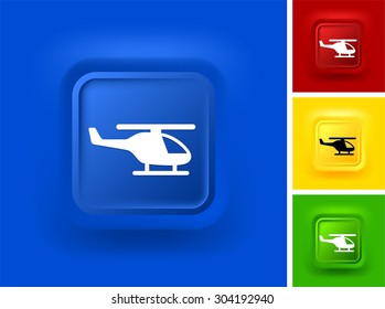 Hellicopter on Blue Bevel Square Button