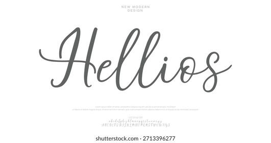 Hellios es una fuente de caligrafía moderna sofisticada con curvas decorativas y elegancia artística.