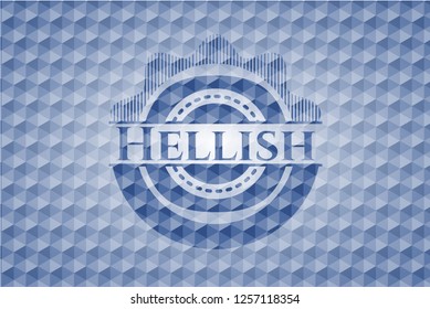 Hellish blue polygonal badge.