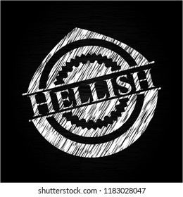 Hellish chalk emblem written on a blackboard