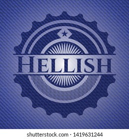 Hellish emblem with jean high quality background. Vector Illustration. Detailed.
