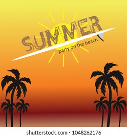 Helllo summer banner and poster card with Coconut palm at sea. illustration vector