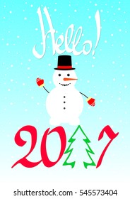 Hello 2017, greeting card, banner design template, size A4, vector illustration