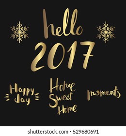hello 2017 New Year gold glitter lettering for greeting card