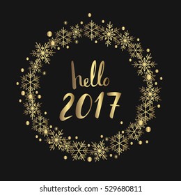 hello 2017 New Year gold glitter lettering for greeting card, ca