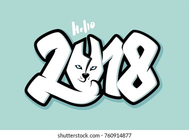 Hello 2018 funny numbers. Greeting card design with 3D numbers. Vector illustration