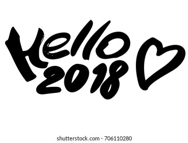 hello 2018 hand lettering inscription to winter holiday greeting card, Christmas banner calligraphy text quote, vector illustration