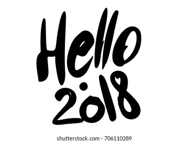 hello 2018 hand lettering inscription to winter holiday greeting card, Christmas banner calligraphy text quote, vector illustration