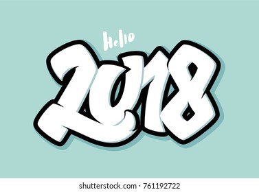 Hello 2018 lettering isolated on white. Greeting card design with 3D numbers. Vector illustration