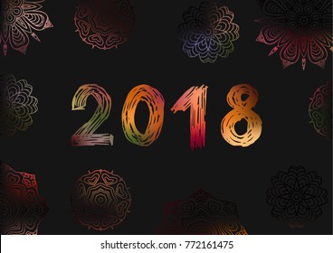 Hello 2018. New Year 2018. New Year's greeting card, cover, banner. Snowflake