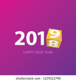 Hello 2019 Happy new year creative design background or greeting card with colorful numbers. Happy new year label or icon isolated on violet background