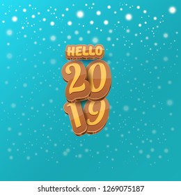 Hello 2019 Happy new year creative design background or greeting card with colorful numbers. Happy new year label or icon isolated on night sky background with stars