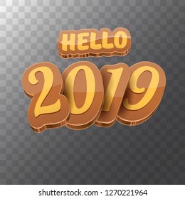 Hello 2019 Happy new year creative design background or greeting card with colorful numbers. Happy new year label or icon isolated on transparent background