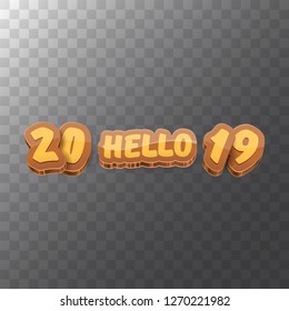 Hello 2019 Happy new year creative design background or greeting card with colorful numbers. Happy new year label or icon isolated on transparent background