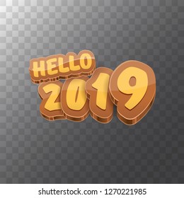 Hello 2019 Happy new year creative design background or greeting card with colorful numbers. Happy new year label or icon isolated on transparent background