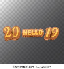 Hello 2019 Happy new year creative design background or greeting card with colorful numbers. Happy new year label or icon isolated on transparent background