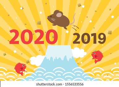 Hello 2020, Good bye 2019. Japanese New Year's card in 2020.