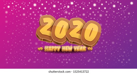 Hello 2020 Happy new year creative horizontal banner design background or greeting card with colorful numbers. 2020 Happy new year label or icon isolated on night sky background with stars and lights