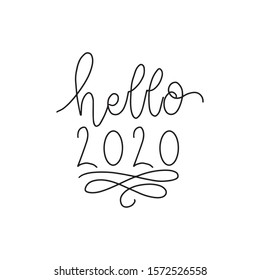 Hello 2020. Happy New Year. 2020. Vector illustration with lettering composition. New Year's Eve label.