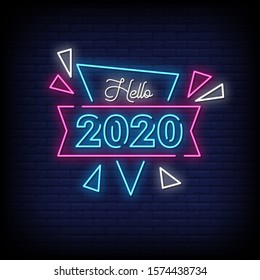 Hello 2020 Neon Signs Style Text Vector