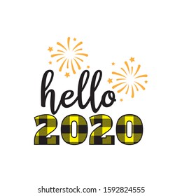 hello 2020 new year theme with sparkle of firework vector banner design template