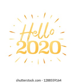 Hello 2020 Sun Burst Text Typography Vector Illustration
