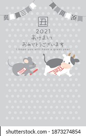 Hello 2021, Good bye 2020. Japanese New Year's card in 2021. In Japanese it is written "Happy new year"  "ox". I hope you have a great year