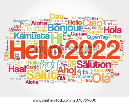 Hello 2022 word cloud in different languages of the world, concept background