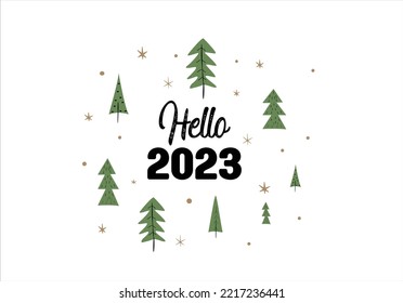 hello 2023 with green tree design
