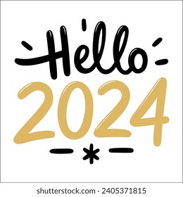 Hello 2024. Hand drawn lettering on white background. illustrator vector