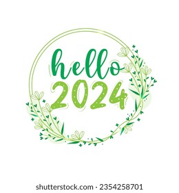 Hola 2024 dibujado a mano Año Nuevo 2024 Ilustración sobre fondo aislado