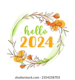 Hello 2024 hand drawn New Year 2024 Illustration on Isolated Background
