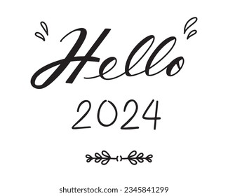 Hello 2024 line hand drawn,vector illustration.