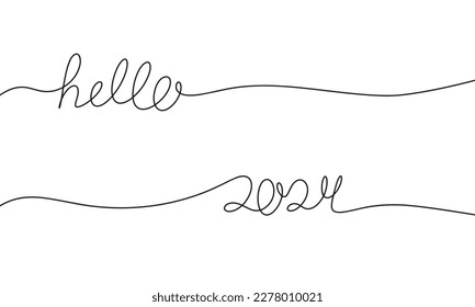 Hello 2024. One line continuous vector illustration. Line art new year. Vector illustration.