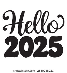 Olá 2025. Número 2025. Feliz ano novo de 2025. Ilustração de vetor de letras de rabiscar desenhada à mão. 