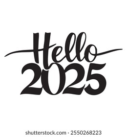 Olá 2025. Número 2025. Feliz ano novo de 2025. Ilustração de vetor de letras de rabiscar desenhada à mão. 